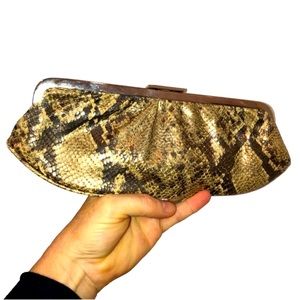 Banana Republic ivory brown python snakeskin clutch bag 
lining stained